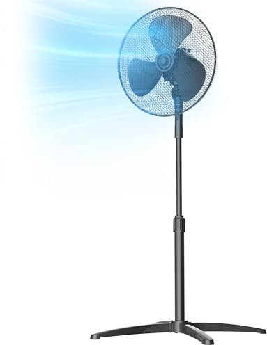 Midea MPF25MBUK 40W Pedestal Fan, 3 Speed Settings, 90° Oscillation, Adjustable Height Stand Fan, Powerful Airflow and Quiet Operation, Ideal For Home & Office, Black