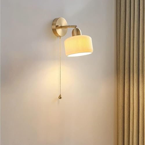 Applique murale vintage en céramique avec fixation en laiton, applique murale réglable avec interrupteur à tirette, applique murale E27 pour chambre à coucher, salon, couloir, éclairage déco