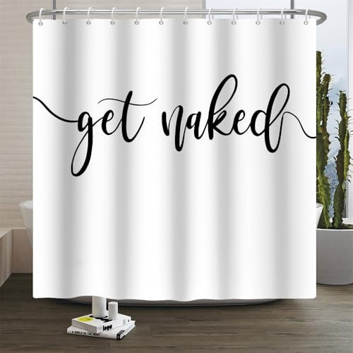 Xiaoterna Nackt Werden Duschvorhang Reines Weiß Lustige Zitate Badezimmer Vorhang Moderner einfacher schwarzer und weißer wasserdichter maschinenwaschbarer Stoff Duschvorhang 180x180cm