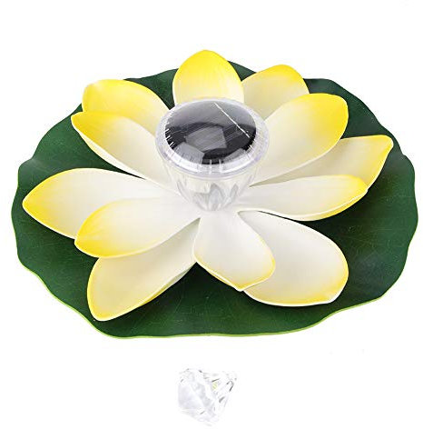 Jwthee 12 Stück schwimmende Pool-Lichter, schwimmende Blumen, Lotus, schwimmende Laternen, Seerosen-Teichlicht, LED-Lotusblumen-Lampe, künstliche schwimmende Blumen für Pool (Hellgelb)