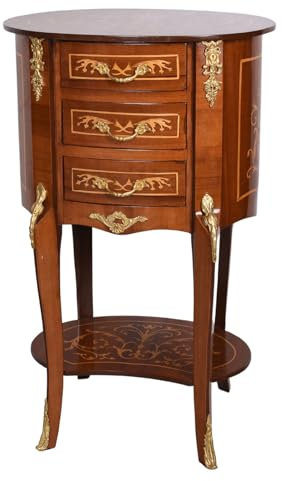 Madame Isolde - Cómoda de noche ovalada (78 x 48 x 37 cm, con 3 cajones, hecha a mano), diseño barroco francés