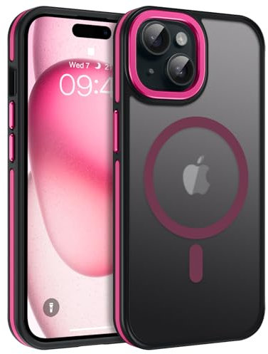 GaoBao Cover Magnetica per iPhone 15 6,1, [Compatibile con MagSafe] Custodia Traslucida Opaca Protettiva Sottile Antiurto Retro Resistente Anti-Scivolo Case per iPhone 15 6,1, Rosa Caldo