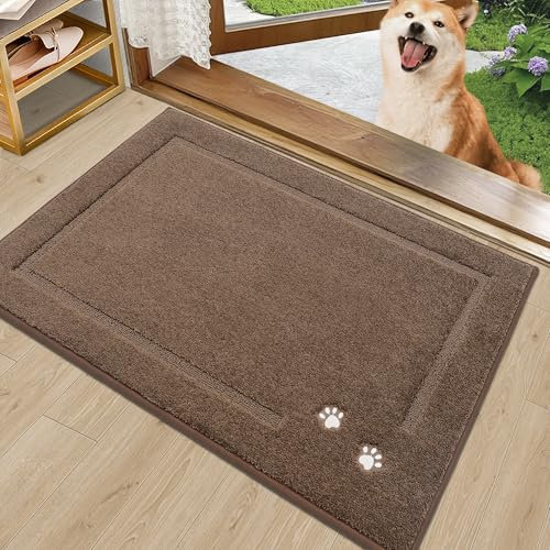 BEQHAUSE Dog Door Mat for Muddy Paws 50x80cm Dirt Trapper Absorbent Doormat Non Slip Entryway Rugs Washable Stain Resistant Welcome Floor Mat Soft Low-Profile for Front Back Door, Brown