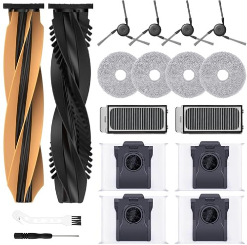 Kit d'accessoires pour dreame L40s Pro Ultra/X50 Ultra Complete/L50 Pro Ultra, 4 sacs à poussière, 4 serpillères, 2 brosses principales, 4 brosses latérales, 2 filtres, pièces de rechange pour robot