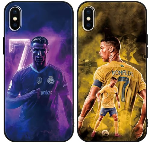 TBNMBGY 2 Stück Handyhülle für iPhone X XS 5.8, Stoßfest Silikon TPU Kratzfest Hülle Schwarz, Sport Fußball Cool Legend Player 7 10 Mode Muster Design Schutzhülle für Jungen Fan, Idol