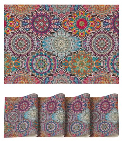 Artoid Mode Lot de 4 sets de table en PVC - Style bohème vintage marocain - 30 x 45 cm - Résistants aux taches et à la chaleur - Décoration de cuisine