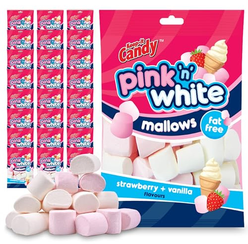 SOL 24pk Bulk Pink 'n' White Mallows 250g, Strawberry and Vanilla Flavour, Fat Free Large Marshmallow Sweets, Fluffy Soft Texture, Ideal for Baking, Hot Chocolate or Snacking, Add Fun to Any Treat