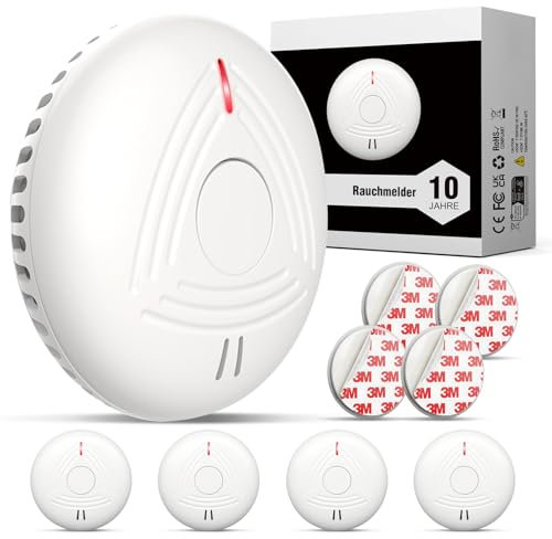 DAYTECH Rauchmelder 10 Jahre Batterie – 4er Rauchmelder mit Magnethalterung Set, TÜV Rheinland Zertifiziert, Feuermelder & Brandmelder mit 85 dB Signal/Test/Stummschaltung