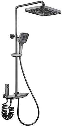 Agteruo Thermostatic Shower System with Tub Spout, Shower Faucet Set, 4-Functional Exposed Shower Fixtures with Brass Valve, Digital Temperature Display, Dual Shower Head, Handheld Toilet Sprayer