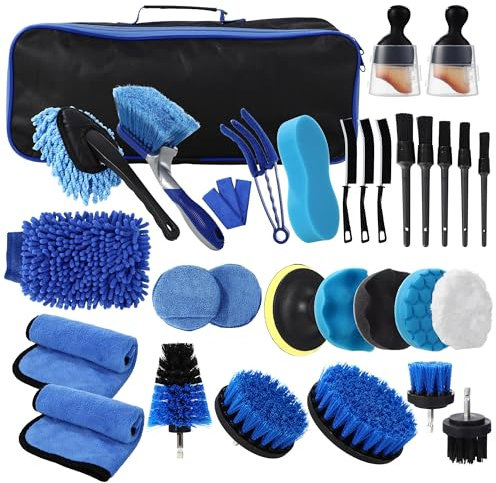 31 Pièces Kit Nettoyage Voiture,Kit de Brosse Nettoyage Voiture pour l'intérieur et l'extérieur, Car details Brush car Wast set, kit de Nettoyage de voiture pour Fentes de Ventilation,Roues,Surfaces
