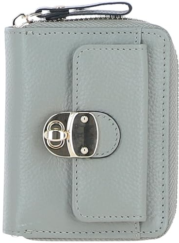 Ashwood Ladies Leather Purse - Compact RFID Wallet for Women – Genuine Leather with 6 Card Slots, Twist Lock & Zip Pockets with Gold Hardware – Elegant Small Purse for Everyday Use: 32057 (Sage)