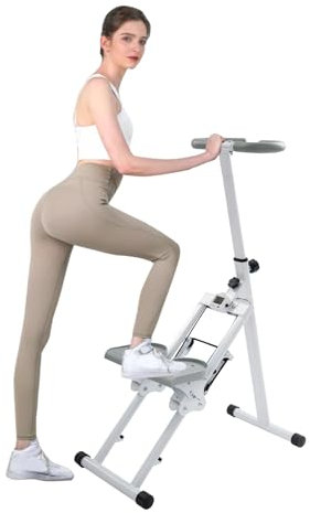 Dispositivo de entrenamiento para escalar escaleras, máquina de escalada con pantalla, manillar y pedales ajustables, plegable, para casa, oficina, gimnasio, ejercicio, color blanco
