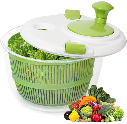Salad Spinner 5L Salad Washer and Spinner, Household Fruit Drainer Salad Dryer, Lettuce Spinner with Vegetable Washing Basket and Serving Bowl