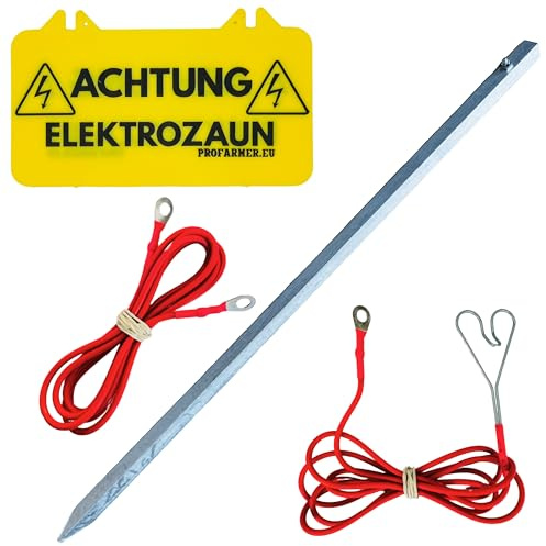 Anschluss-Set für Weidezaungerät komplett, Erdung & Zaunanschluss mit Erdpfahl, Zaunanschlusskabel, Erdanschlusskabel & Warnschild, Elektrozaun Zubehör Set