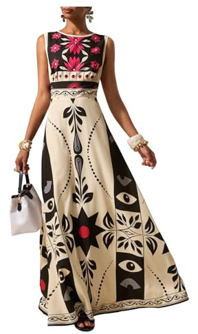 GORGLITTER Women's Maxi Mexican Dress Floral Boho Wedding Guest Long Dress