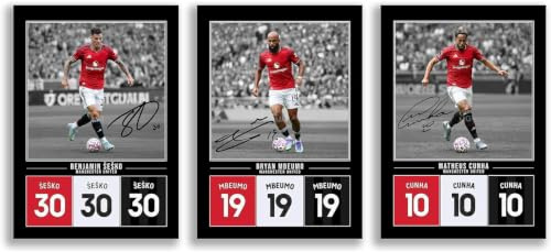 Bryan Mbeumo Manchester United Signed Photo Poster Print Picture Display Framed Autograph Memorabilia for Football Fans Gift Man Utd Cameroon (A4 Posters Only Mbeumo Cunha Sesko)