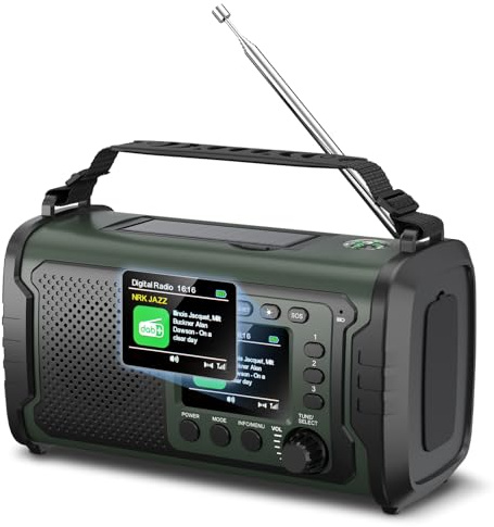 27000mAh DAB+/FM Notfallradio mit Powerbank, Solar- & Kurbelradio | Bluetooth 5.3, SOS, Taschenlampe & Leselicht für Camping, Wohnmobil, Reisen, Blackout & Stromausfall, Armeegrün