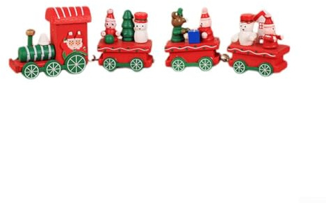 Charmanter Weihnachtszug aus Holz mit 3 Waggons – festliche Holzeisenbahn zum Aufhängen von Feiertagen, Mini-Holzeisenbahn-Set, Weihnachtsdekoration (rot)