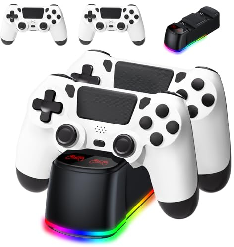 AROEVEIB 2 Pack Controller mit Ladegerät Dock für PS4 Wireless Game Controller, mit LED Ladestation 2 USB Kabel