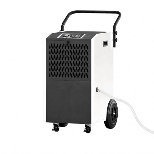 KOMFOTTEU Deumidificatore elettrico professionale, 73L/giorno, deumidificatore mobile, timer 24H, deumidificatore per parti fino a 695㎡, per garage, cantina, seminterrato, casa (bianco)