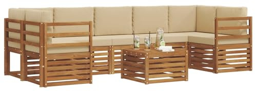 vidaXL Sofagarnituren 8 pcs Natur und Beige Massivholz Akazie, Elegantes Garten-Sofa, modernes Lounge-Set für draußen, langlebige Terrasse, gemütliche Sitzmöbel