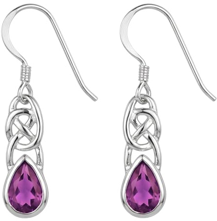 Alexander Castle 925 Sterling Silver & Amethyst Celtic Earrings for Women - Hypoallergenic Drop Earrings with Jewellery Gift Box