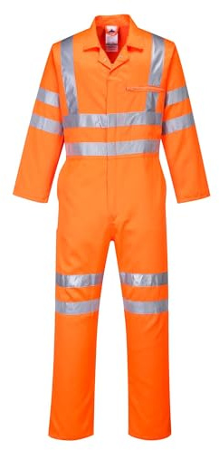 Portwest RT42 P/C Overall Verdeckter Reißverschluss Baumwolle Reflektierend | Orange, M, EN ISO 20471 Klasse 3, UPF 40+, Polyester, Strapazierfähig, Warnschutz, Maschinenwaschbar, Bahn