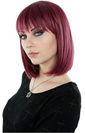 Prettyland Kurze Mittellange Bob Schnitt Perücke Glatt Pflaumen Rot Party Alltag Wig C1277