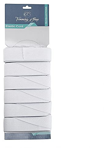 Trimming Shop 25MM (1 Inch) Elastic, Thick ELastic for Sewing - 5 Metres Waistband Elastic Band for Crafts, Fabric Accessories, Dressmaking, Stretchy Cord for Skirts and Trousers Waistband, White