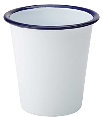 Utopia Enamel Serving Pot 11.5oz / 330ml - Steel Chip Cup with White Enamel Coating