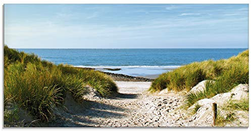 ARTland Wanddeko Glasbilder Wandbild Glas Bild einteilig 60x30 cm Querformat Strand Meer Küste Nordsee Sand Dünen Natur Landschaft Maritim T9EX