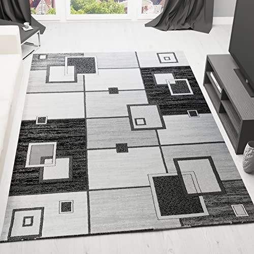 VIMODA Designer Teppich Wohnzimmer Grau Anthrazit Kariert Retro mit geometrischen Motiven und Farbverlauf, Maße:80 x 150 cm