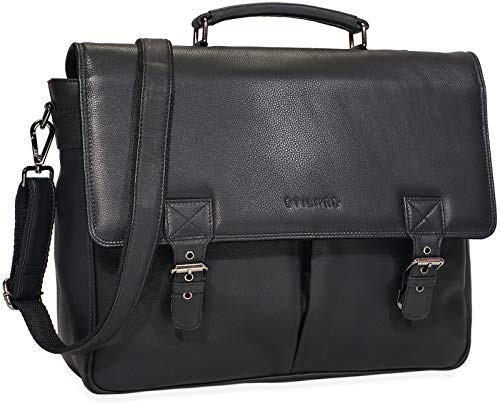 STILORD Georg Aktentasche Leder Vintage Dokumententasche Lehrertasche Business Büro für große Aktenordner 15,6 Zoll Laptopfach echtes Rindsleder Farbe:schwarz