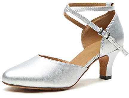 MINITOO Damen Leder Salsa Latin Tanzschuhe Bequem Party Abend Pumps Schuhe L188 Silber EU 40