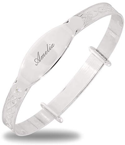 Personalised Sterling Silver Baby Expander Bracelet Newborn Christening Bangle