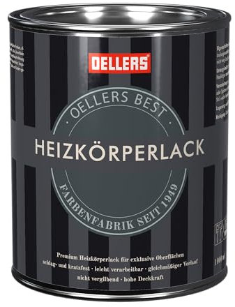 OELLERS Premium Heizkörperlack, 1 Liter, RAL 3000 Feuerrot, Vergilbungsschutz, glänzend, temperaturbeständig, beste Ergebnisse für exklusive Oberflächen