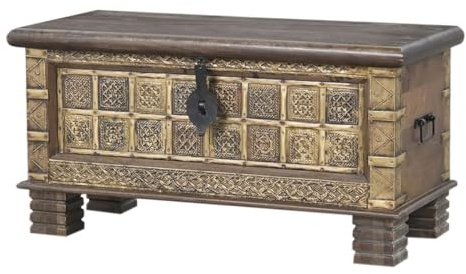 Orientalische Truhe Amreet handgemacht Sitztruhe aus Massivholz 90 cm