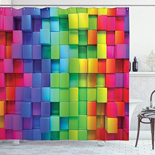 ABAKUHAUS Bunt Duschvorhang, Rainbow Color, Stoffliches Gewebe Badezimmerdekorationsset mit Haken, 175 x 240 cm, Mehrfarbig