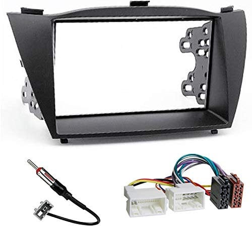 Sound-way Single DIN Car Radio Frame Installation Kit, 2 DIN Front Panel Frame with Mounting Holders, ISO Connector Cable, Antenna Adapter, compatible with Hyundai IX-35 / Tucson IX 2010