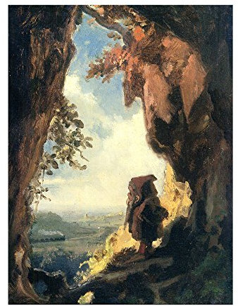 Kunstdruck Poster - Carl Spitzweg Gnom, Eisenbahn betrachtend 20x30 cm ca. A4 - Alte Meister Bild ohne Rahmen
