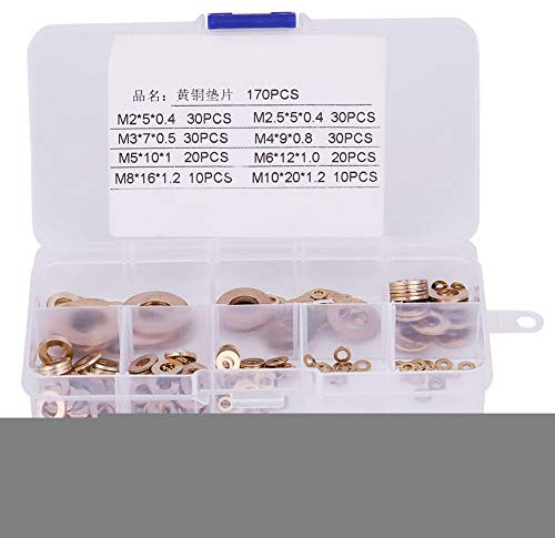 Liukouu 180Pcs Assortiment de rondelles plates en laiton avec boîte M2 / M2.5 / M3 / M4 / M5 / M6 / M8 / M10