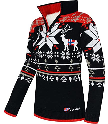 Nebulus Strickpullover mit Fell Fria Damen, schwarz-rot - L(40)