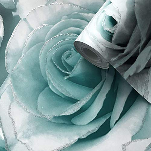 Y�L Madison Glitter Effect Wallpaper Roses Flowers Luxury Blown Vinyl Aqua