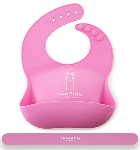 YAMBINO 1er Set Babylätzchen mit Haltegurt 30x22cm - BPA-frei weiches Lätzchen Silikon mit Auffangschale - Kleckerfrei Essen mit Lätzchen Wasserdicht - einfache Reinigung, spülmaschinenfest (Rosa)