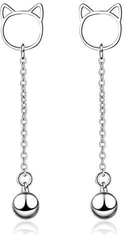 Yikoly Damen Ohrringe Silber 925 Einfache Katze Lange mit Glocke Studs Ohrstecker Mode ohrhänger für Töchter Mutter Frau Freundin