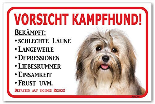 AdriLeo Schild - Vorsicht Havaneser - Kampfhund - (20x30cm) / Achtung Hund Wachhund robust langlebig UV-beständig wetterfestes Warnschild