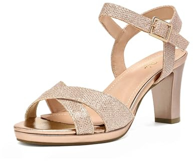 DREAM PAIRS Women's Sparkly Strappy Heel Heels,Champagne/Glitter,5