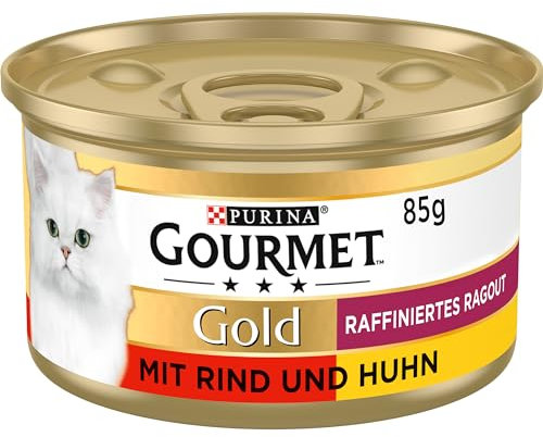 Gourmet Gold Raffiniertes Ragout Duetto Katzenfutter nass, Rind und Huhn, 12er Pack (12 x 85g)