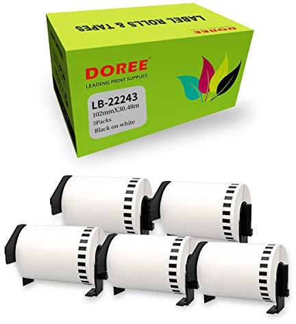 Doree 5Rollen DK22243 102mm x 30,48m Versandetiketten Brother QL kompatibel | 102 mm x 30,48m Versandetiketten Kompatibel mit Brother 22243 schwarz auf weis Brother QL-Serie