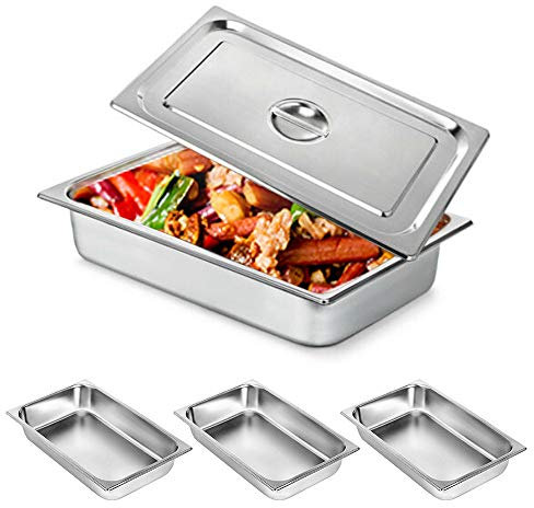 4 Zoll Edelstahl-Backblech Anti-Jam Steam Table Food Pan Set mit 4 Pfannen Restaurantware Dampfpfanne